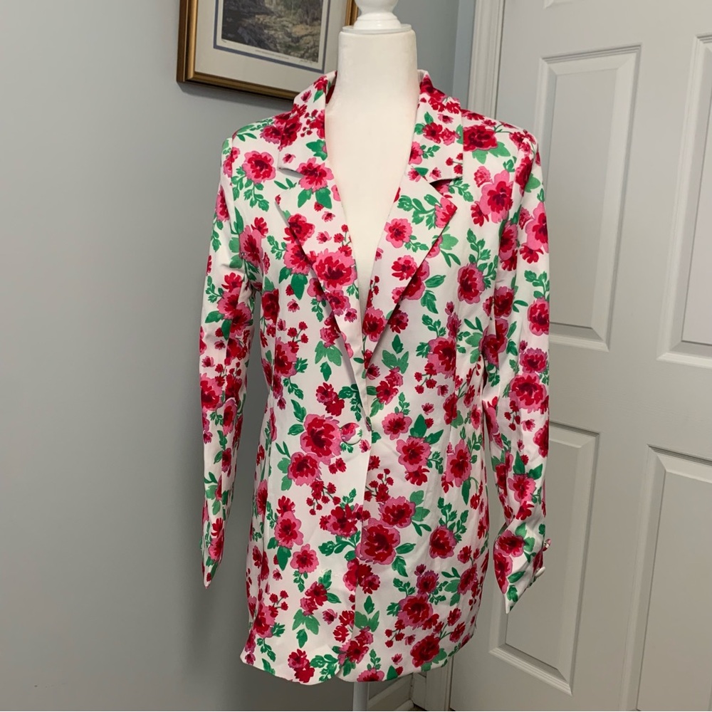 Hazel & Olive Floral Women's Blazer - Red and White sz Medium